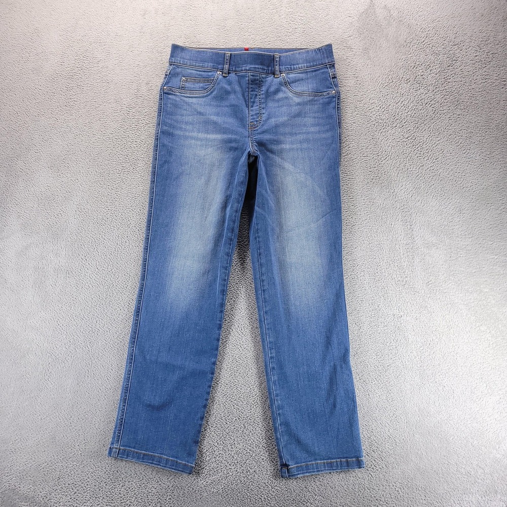 Spanx Jeans Womens L Blue Straight Mid Rise Shaping Stretch Pull On Comfort